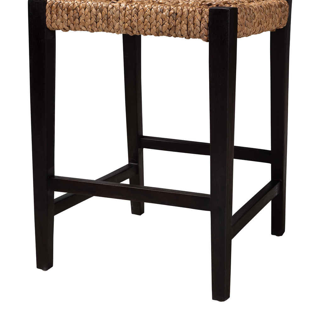 bali & pari Alise Mahogany wood and Seagrass BOHO Counter Stool, Natural Brown