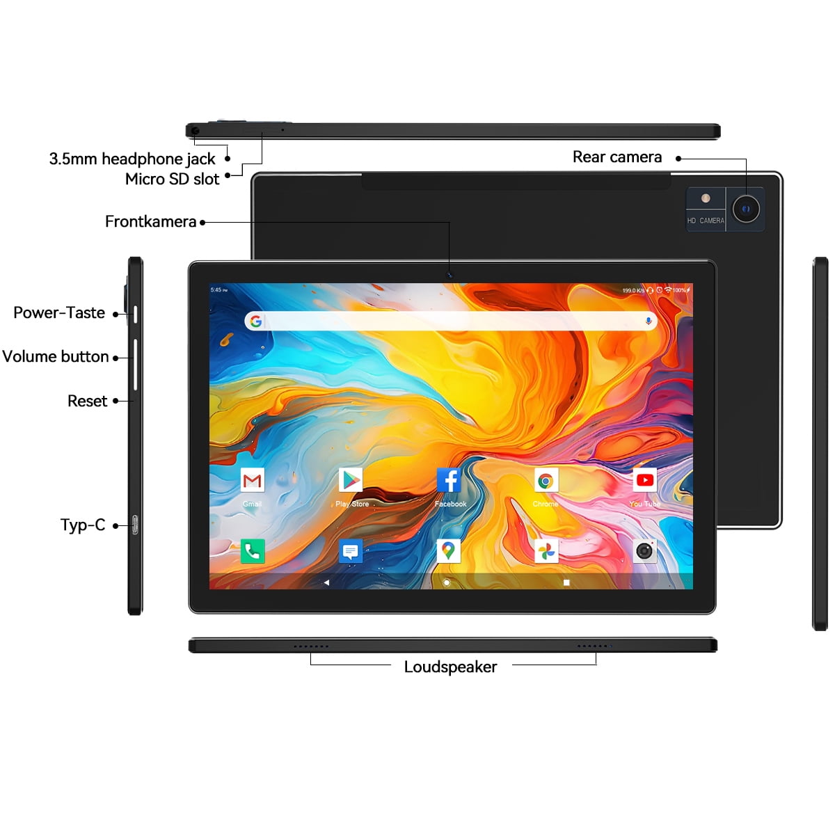 Android 14 Tablet,128GB ROM 1TB Expand,HD IPS Touchscreen, 5G/2.4G WiFi, Bluetooth 5.0, GPS, 4G Phone Tablet,2024 Newest