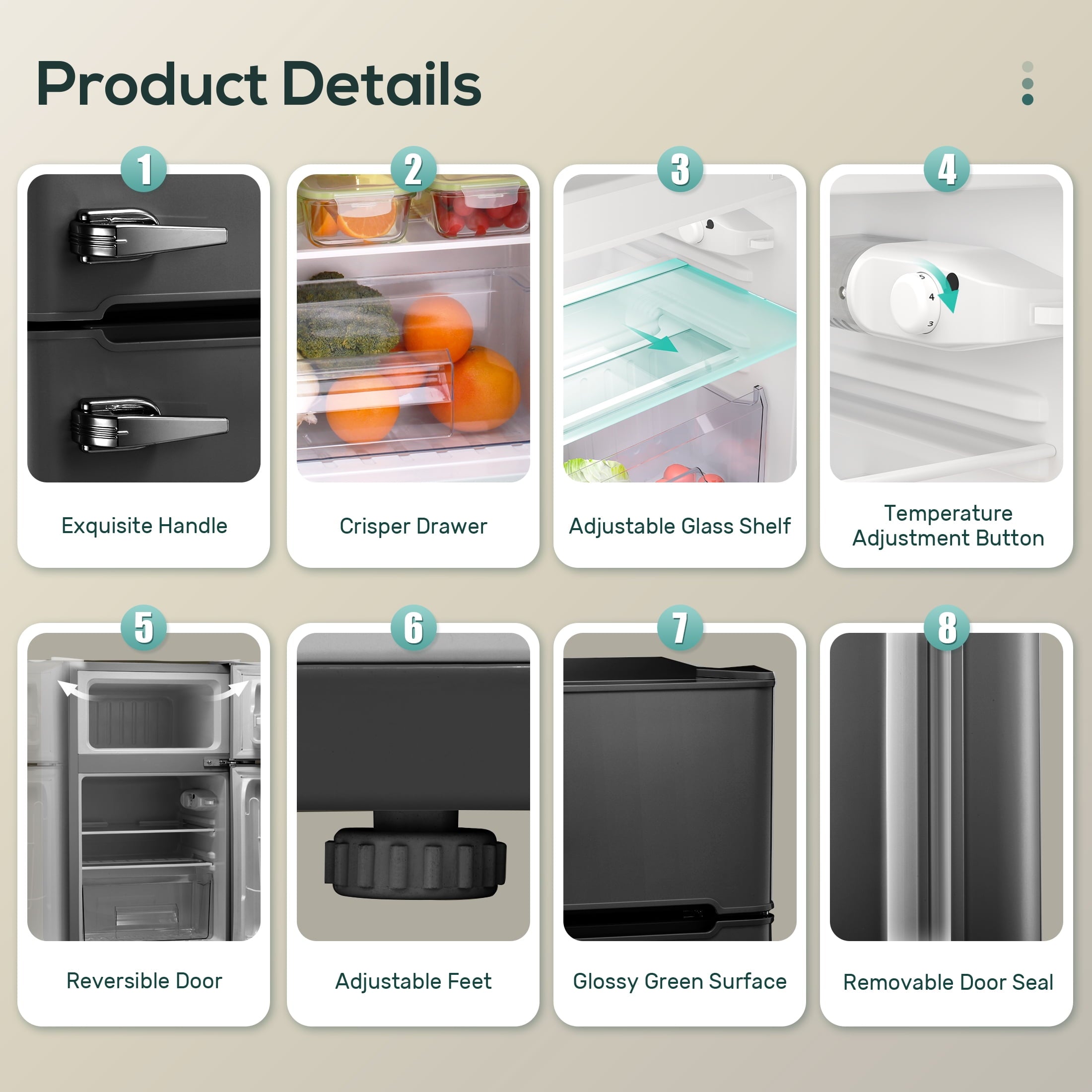 Auseo 3.1 Cu.Ft Double Door Mini Fridge with Freezer, Compact Retro Refrigerator for Dorm, Office, Bar, Bedroom, Black