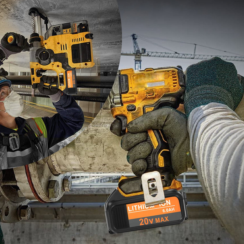 2 Pack DCB200 20V 6.0Ah Battery Replacement for Dewalt 20V Battery DCB206 DCB205 DCB204