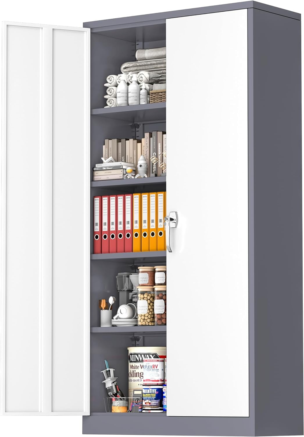 71" Metal Garage Storage Cabinet with Locking Doors and Adjustable Shelves for Home, Office(Black)