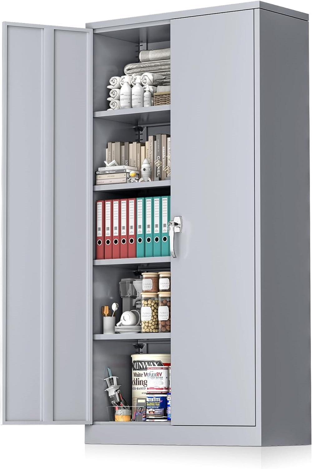 71" Metal Garage Storage Cabinet with Locking Doors and Adjustable Shelves for Home, Office(Black)