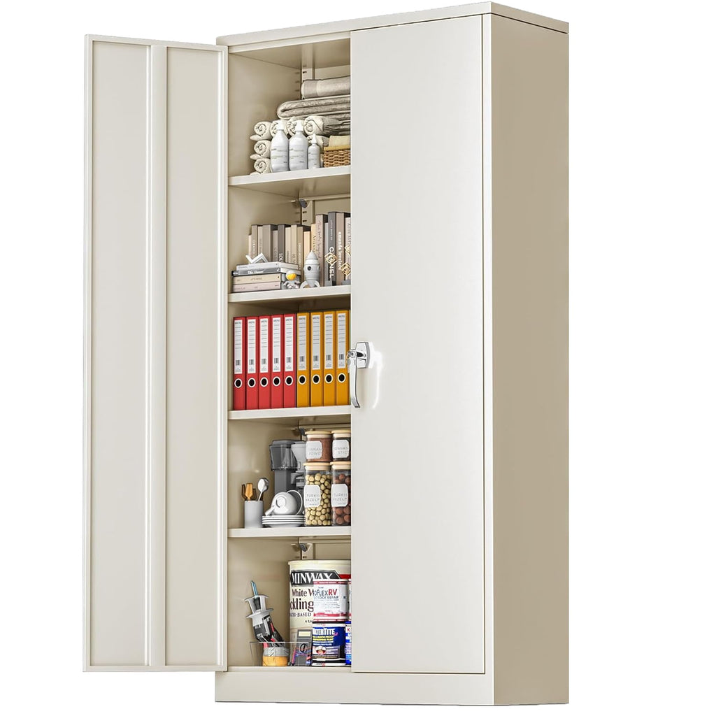 71" Metal Garage Storage Cabinet with Locking Doors and Adjustable Shelves for Home, Office(Black)