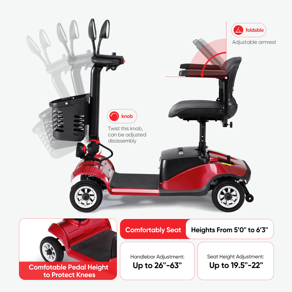 4 Wheels Mobility Scooter Electric Mobility Scooter Wheelchair w/Basket and Extended Battery for Seniors Adults Blue