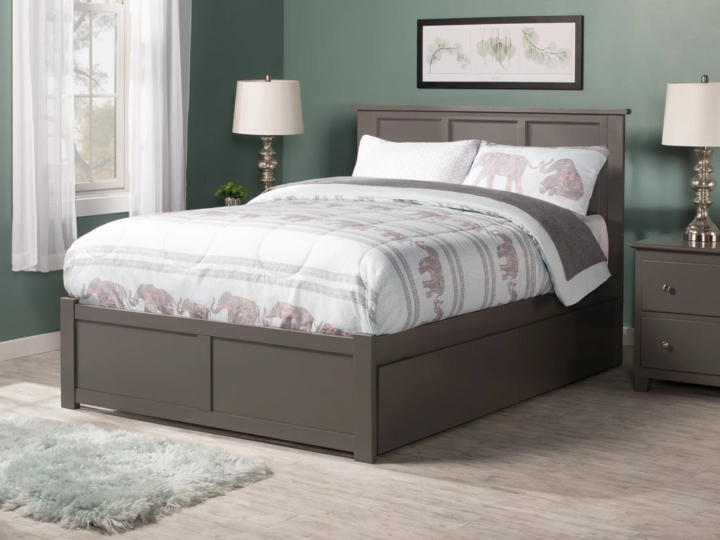 AFI Madison King Solid Wood Platform Bed with Footboard & 2 Storage Drawers in Grey