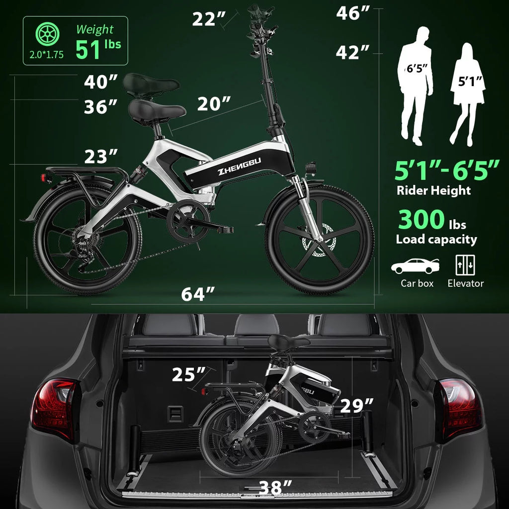20'K6 Electric Bike for Adults,Ebike with 500W Motor 48V 10AH/12.8Ah Battery, E Bikes Shimano 7-Speed and Dual Shock Absorber Folding Electric Road Bicycle for Urban Commuting