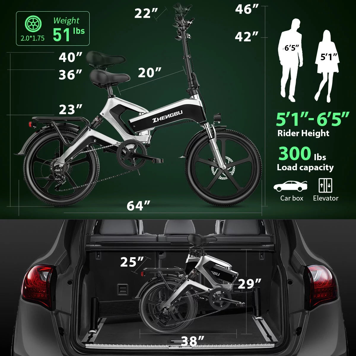 20'K6 Electric Bike for Adults,Ebike with 500W Motor 48V 10AH/12.8Ah Battery, E Bikes Shimano 7-Speed and Dual Shock Absorber Folding Electric Road Bicycle for Urban Commuting