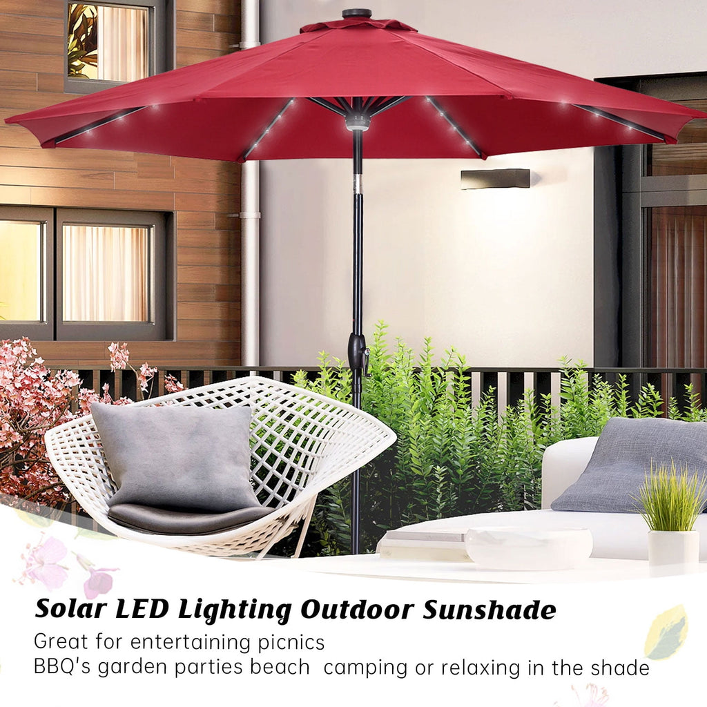 Autlaycil 10 ft Solar Patio Umbrellas with 40 LED lights for Market Outdoor Pool, Steel Tilt Crank, Navy Blue