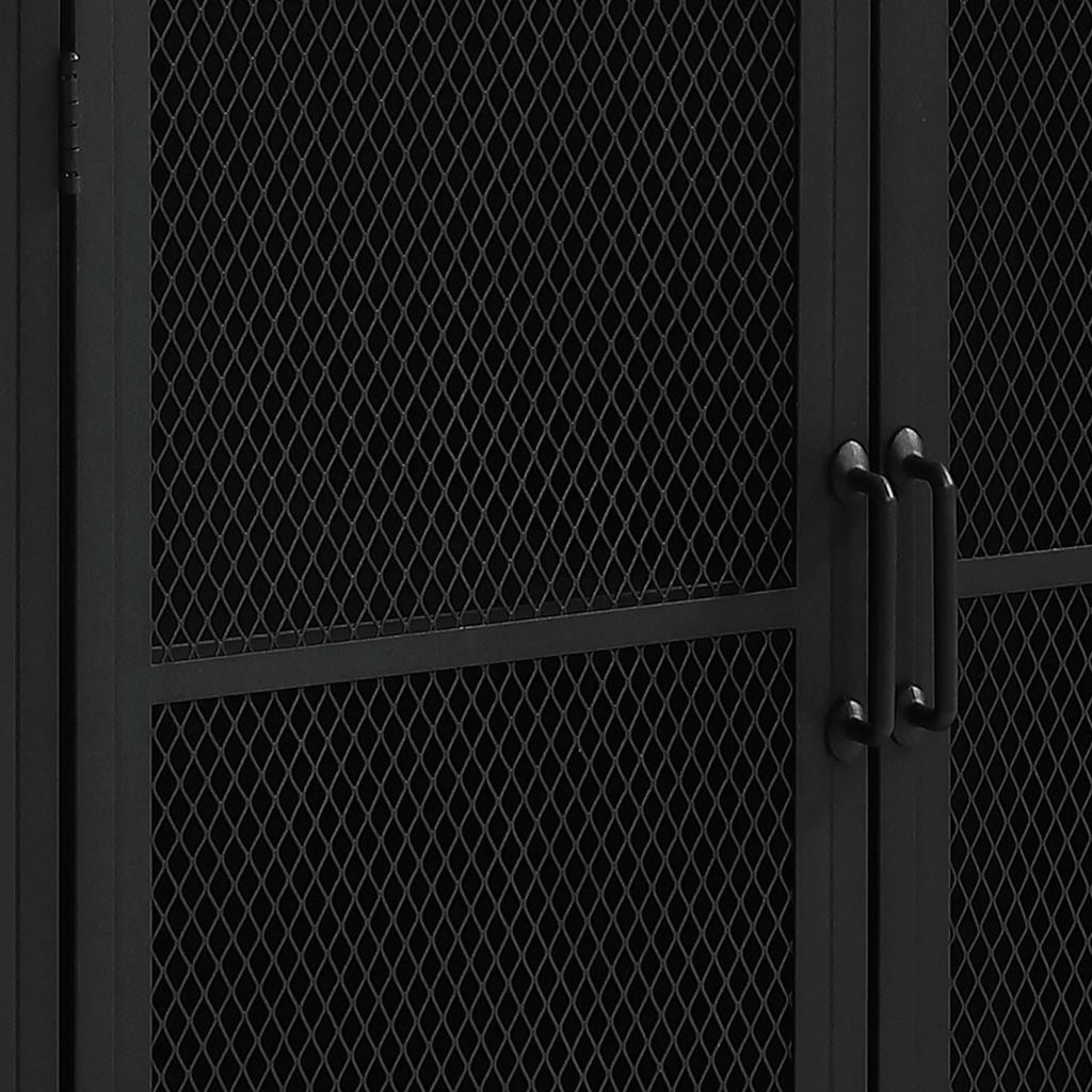 34 Inch Bar Cabinet On Wheels Wire Mesh Doors Wood Grain Details Black - Saltoro Sherpi