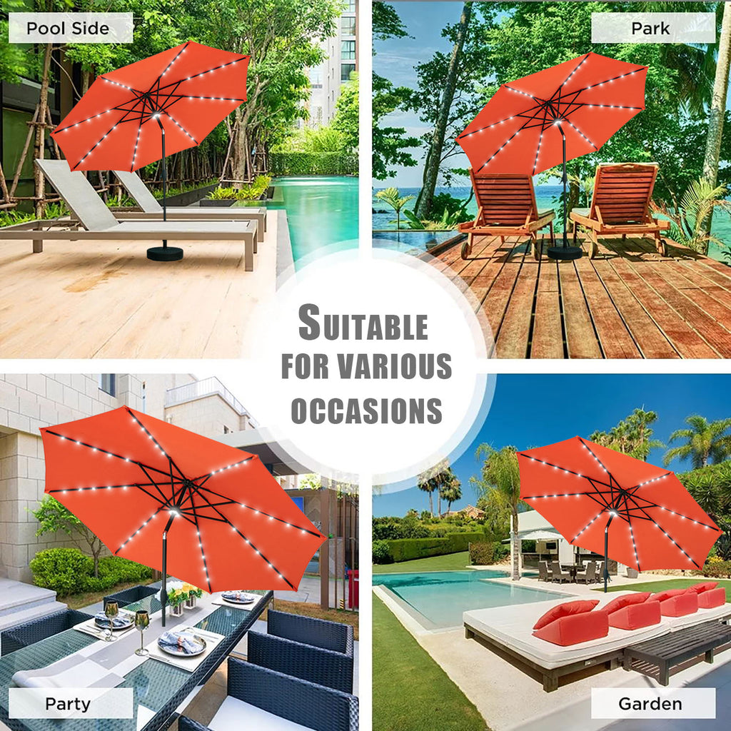 Autlaycil 10 ft Solar Patio Umbrellas with 40 LED lights for Market Outdoor Pool, Steel Tilt Crank, Navy Blue