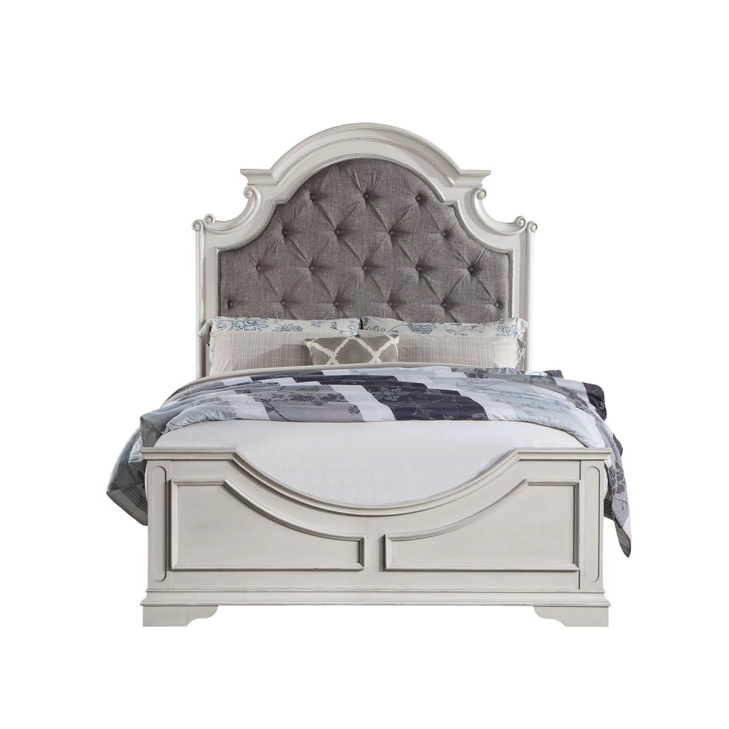 ACME Florian Queen Bed in Gray Fabric & Antique White Finish BD01648Q