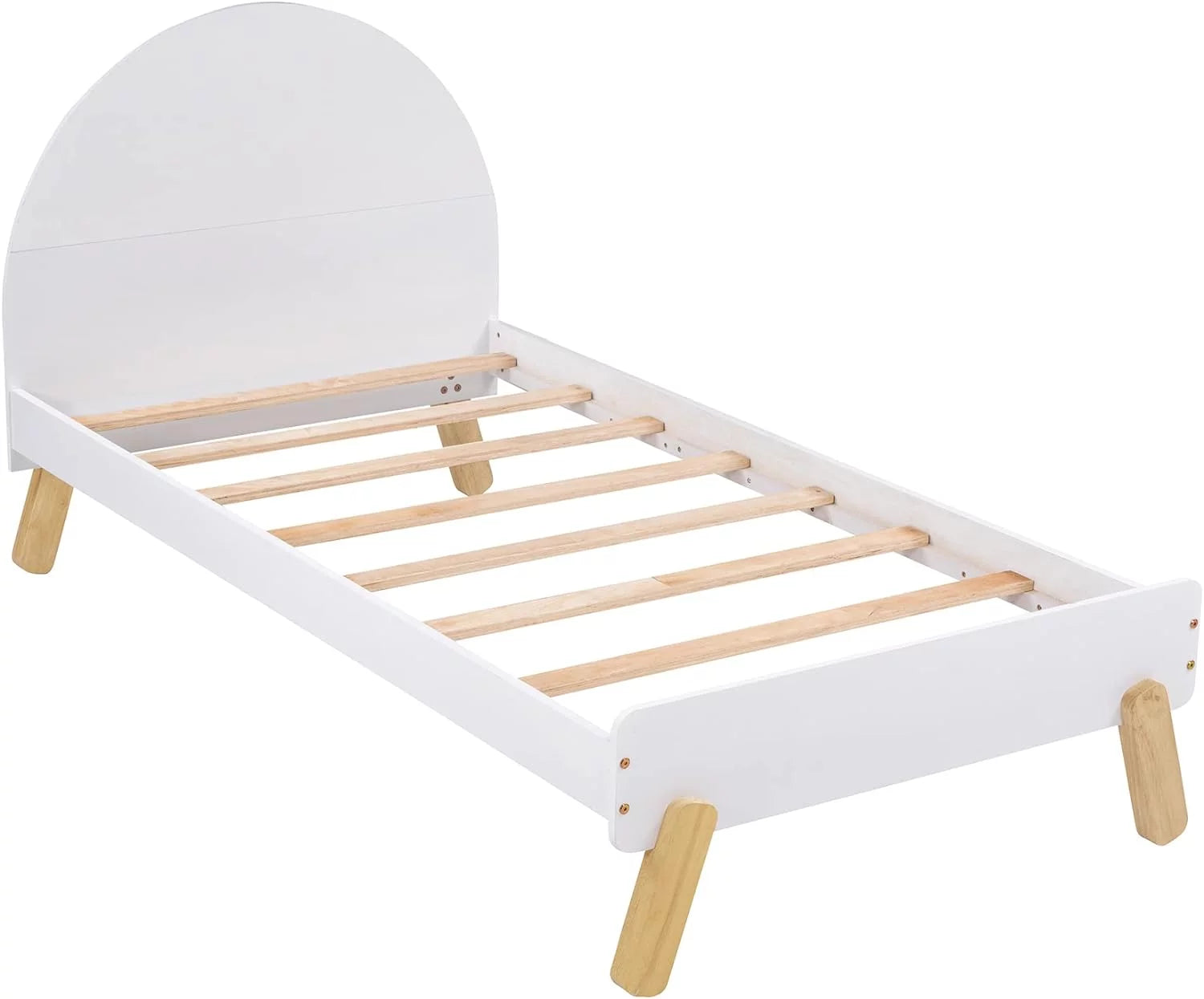 Bed Frame, Cute Platform Bed With Curved Headboard And Shelf Behind, Solid Wood Bed For Kids Teens Adults Girls Boys, No Box Spring Needed ( Size, White)