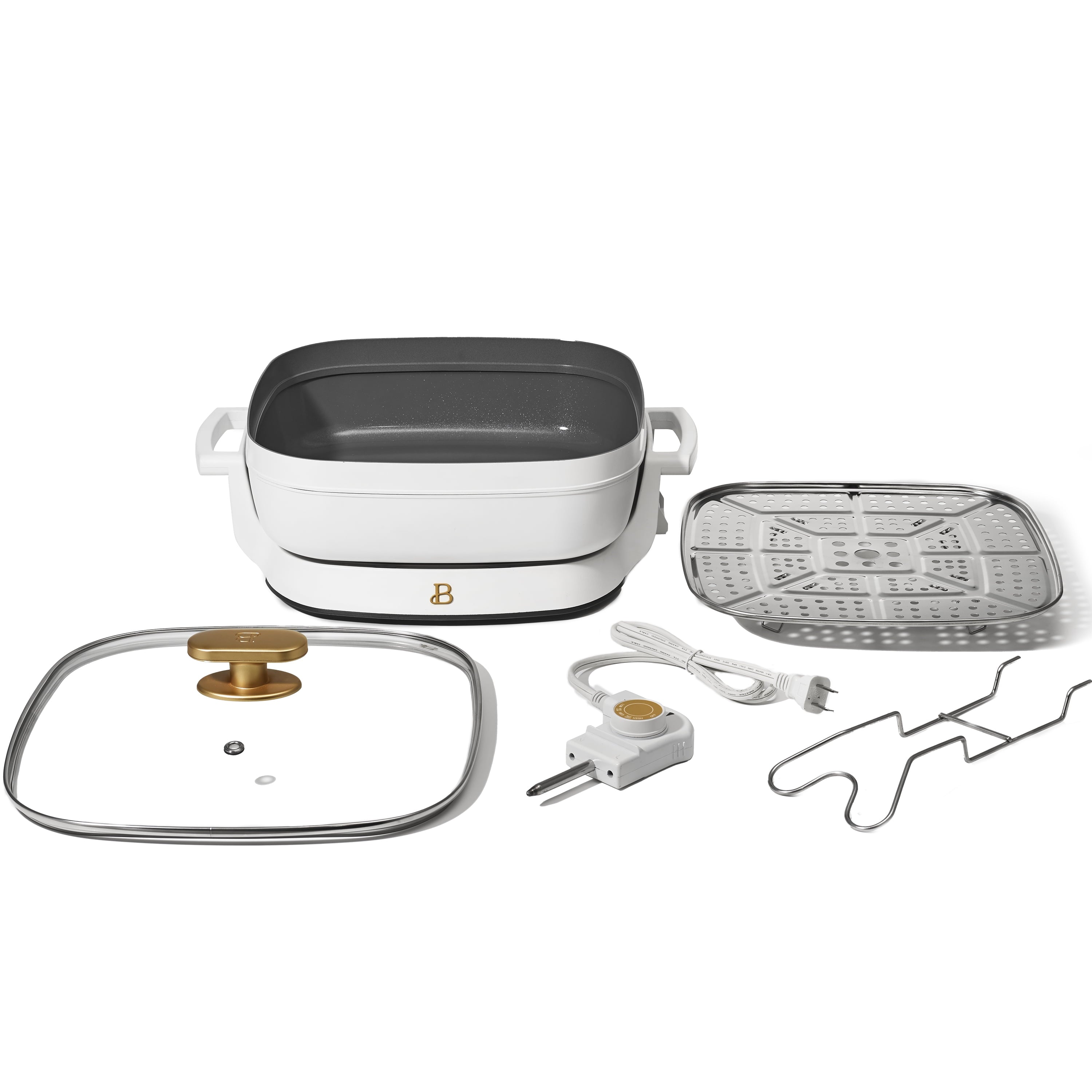 Beautiful 5 in 1 Electric Skillet - Expandable up to 7 Qt with Glass Lid, White Icing by Drew Barrymore