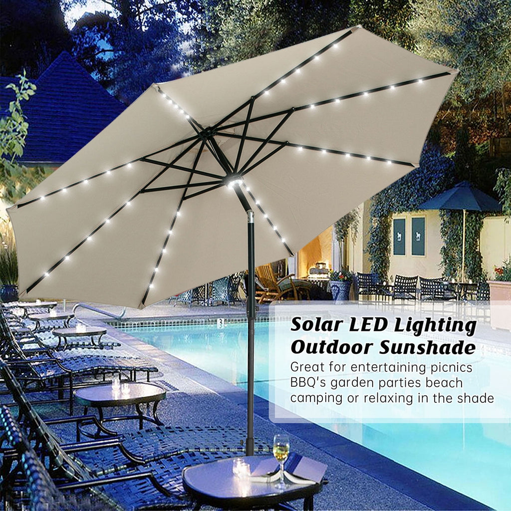 Autlaycil 10 ft Solar Patio Umbrellas with 40 LED lights for Market Outdoor Pool, Steel Tilt Crank, Navy Blue