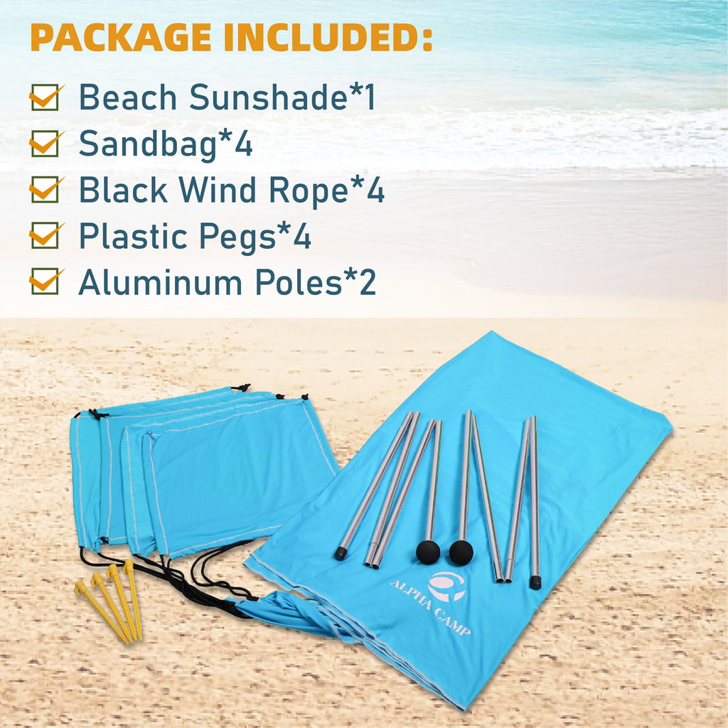 Alpha Camper Sunshade Beach Tent Sun Shelter UPF 50+ Portable Canopy Tent 7.6'x7.2' for 3-4 Person, Blue