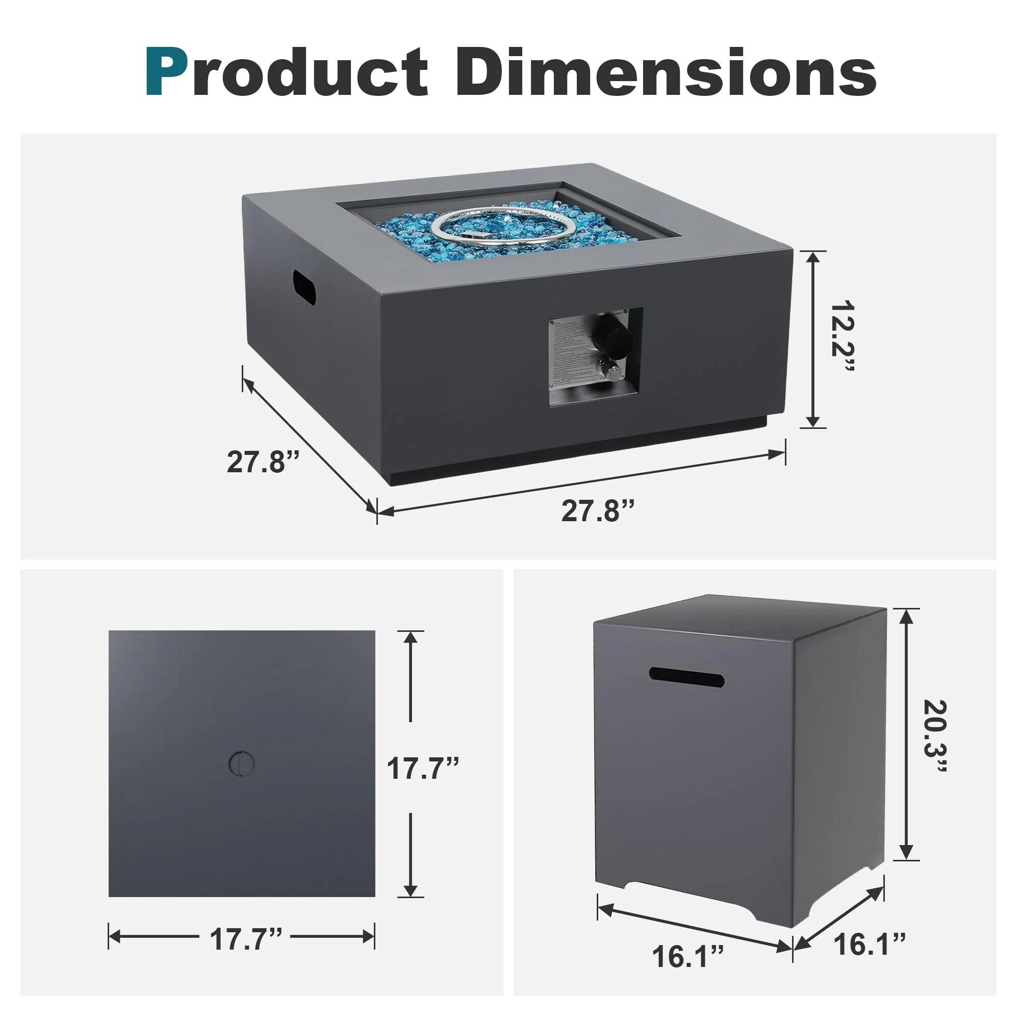 28" Outdoor 40,000 BTU Square Propane Iron Fire Pit with Tank Cover