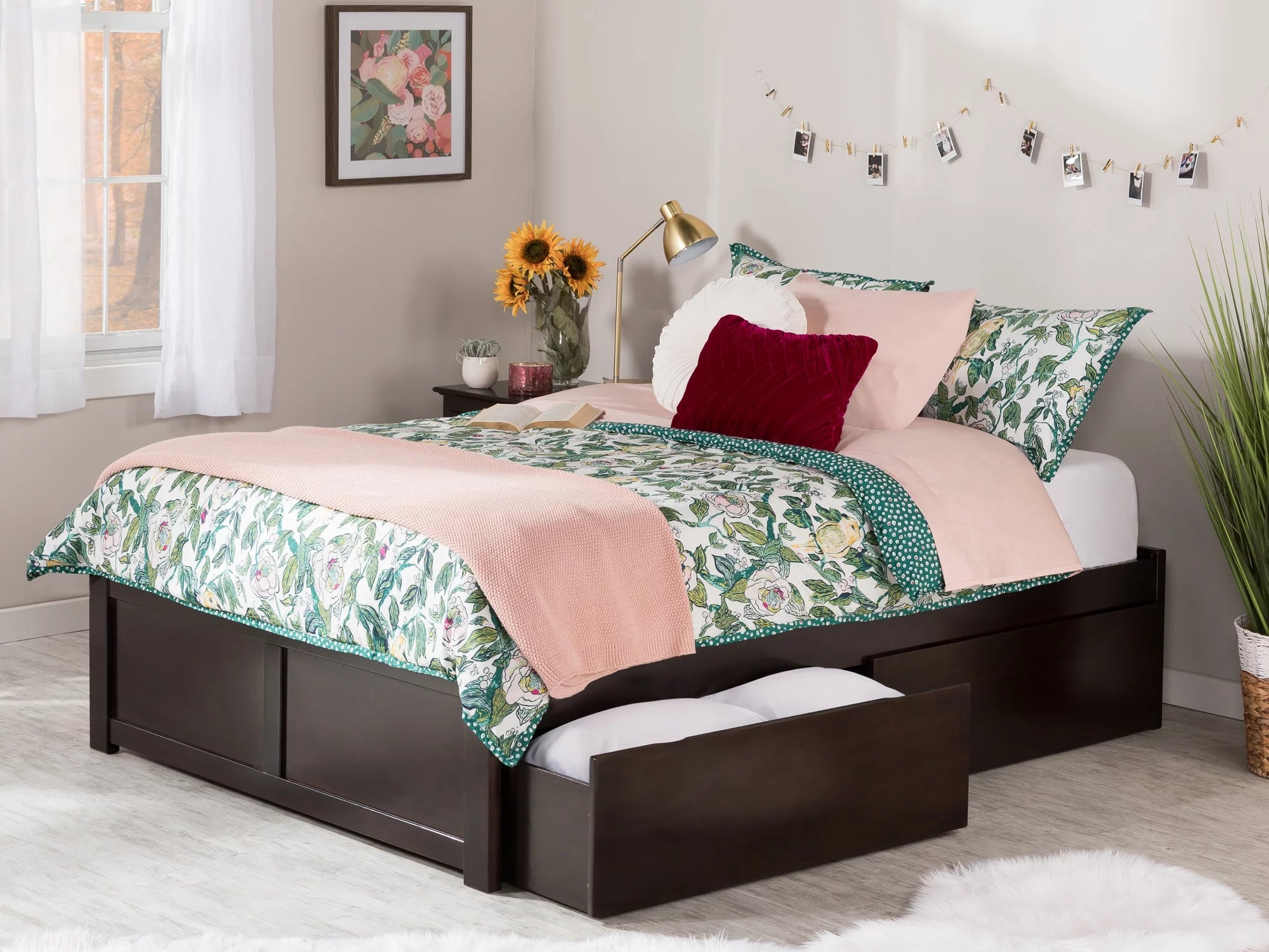 AFI Concord King Solid Wood Platform Bed with Footboard & 2 Storage Drawers in Espresso