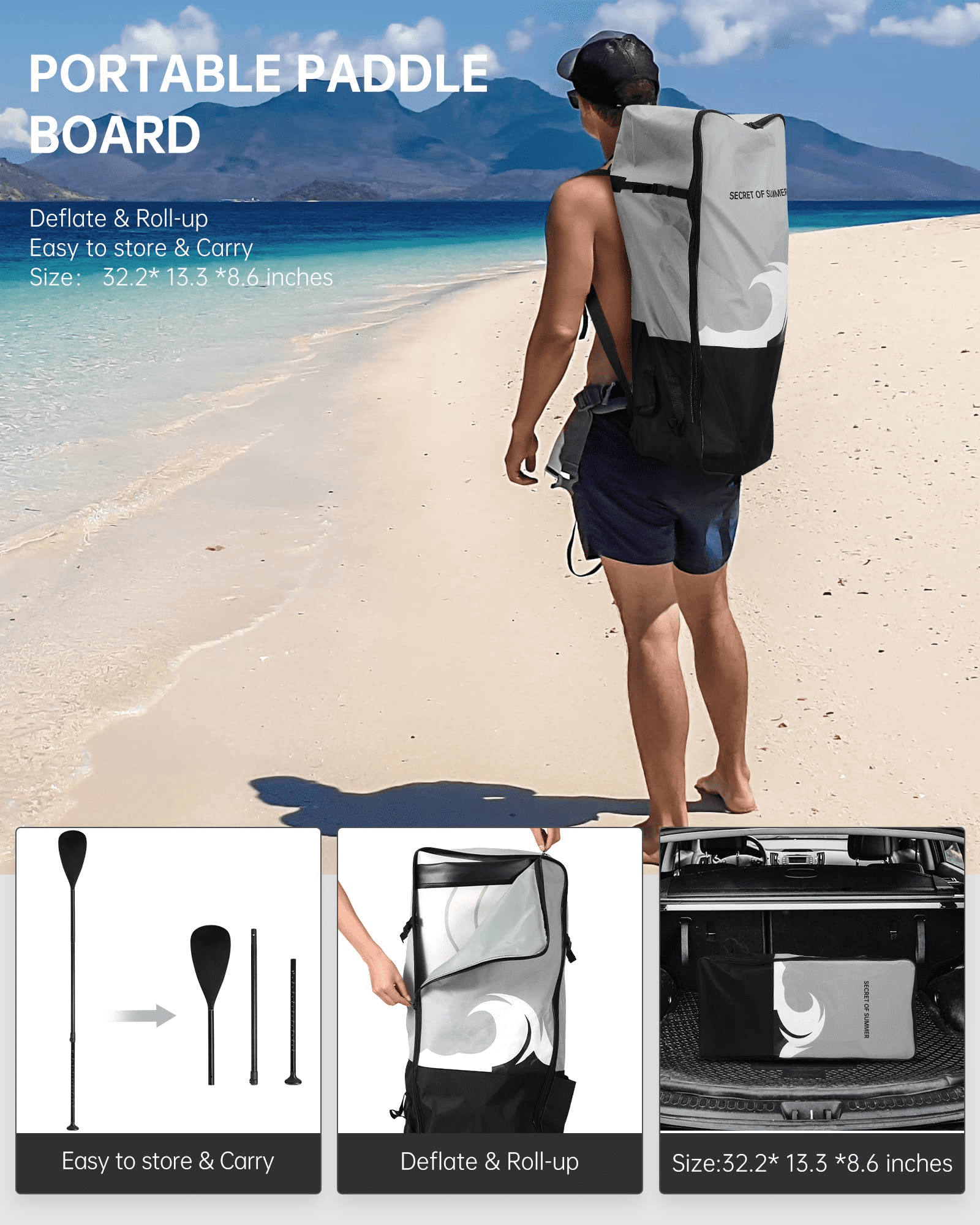 10' Inflatable Stand up Paddle Board 6' Thick  SUP Paddle Board with Paddleboard Accessories Triple Action Pump Fishing Green