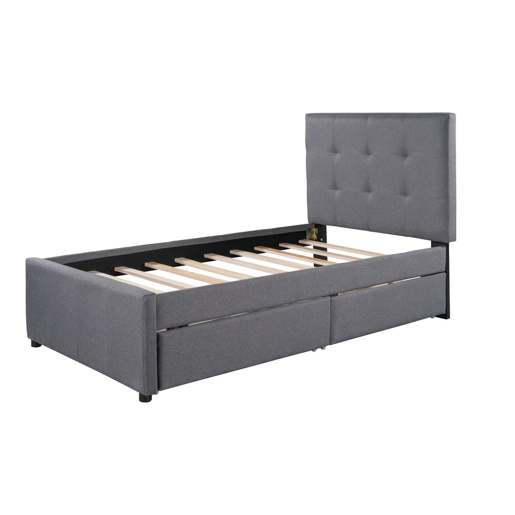 Bellemave Linen Upholstered Platform Bed With Headboard and Two Drawers, Twin