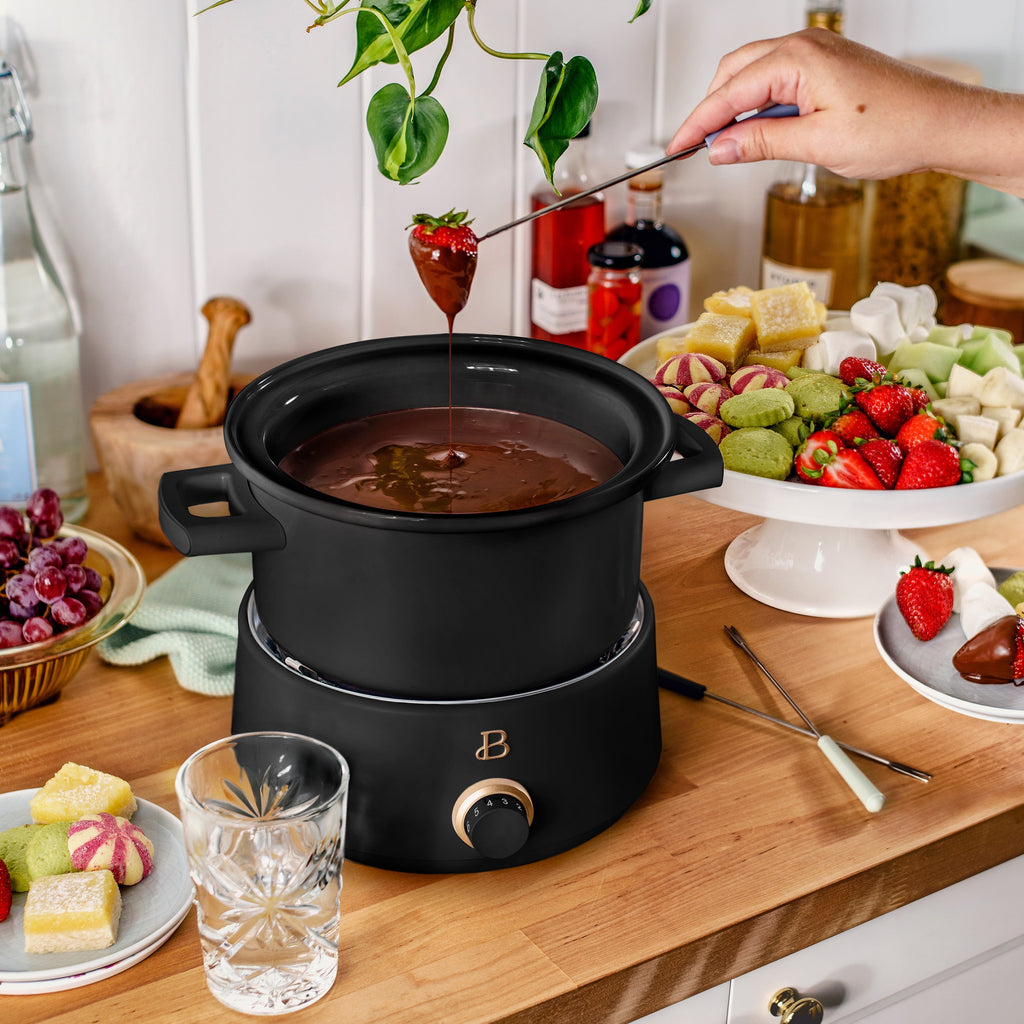 Beautiful 3 Qt Electric Fondue Set with Bonus 2 qt Ceramic Pot, Black Sesame by Drew Barrymore