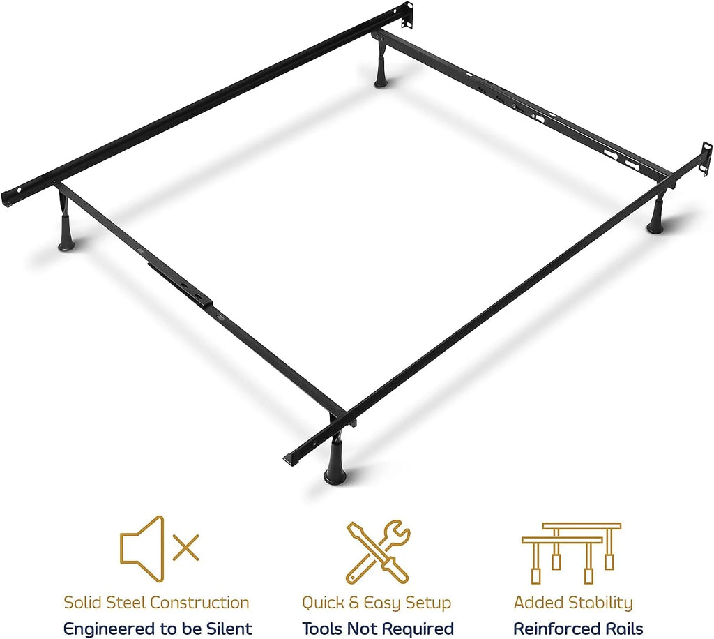 Adjustable Bed Base - Heavy Duty Steel Bed Frame, Metal Bed Frame Expands To Full Bed Rails, Full/Queen Bed Frame - 5.25” H Bed Frame , Universal Headboard Brackets, Black
