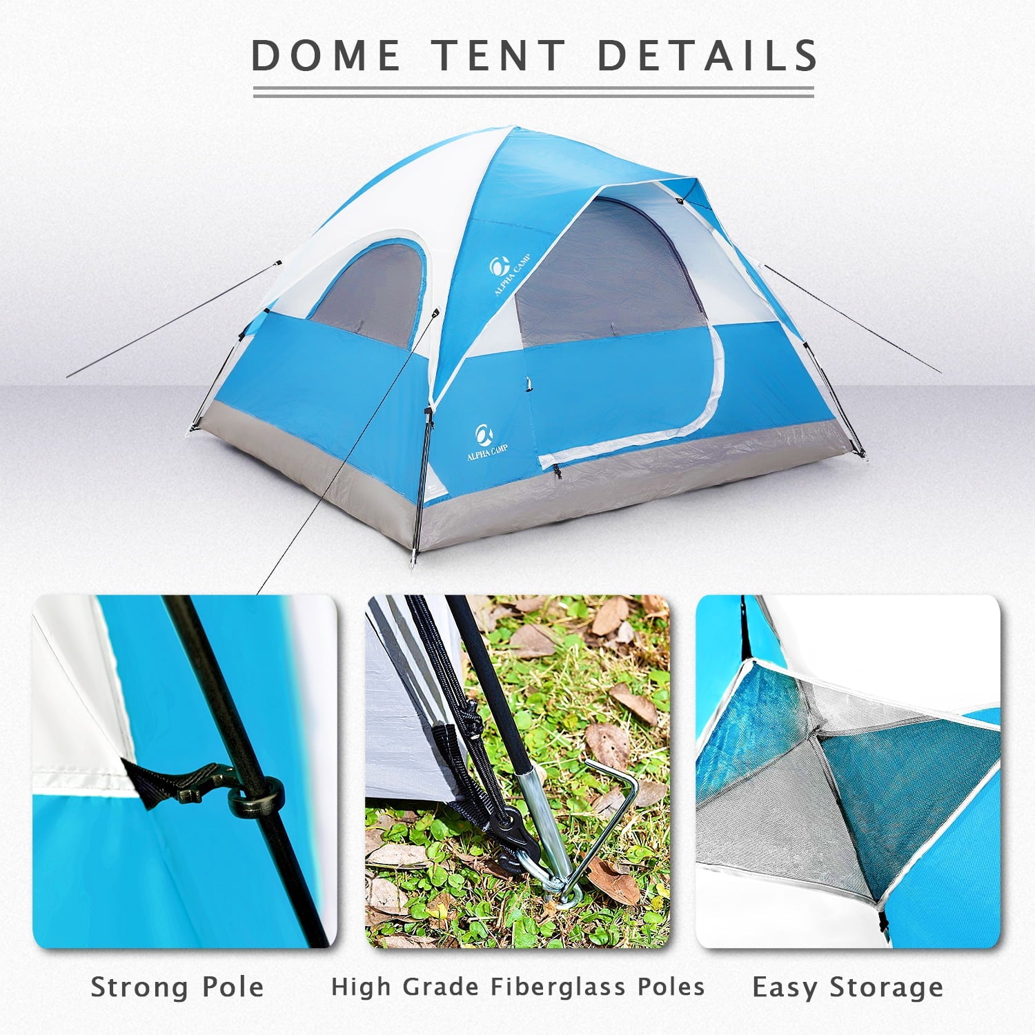 Alpha Camper 2-Person Camping Dome Tent Waterproof Portable Tent with Carry Bag, Blue