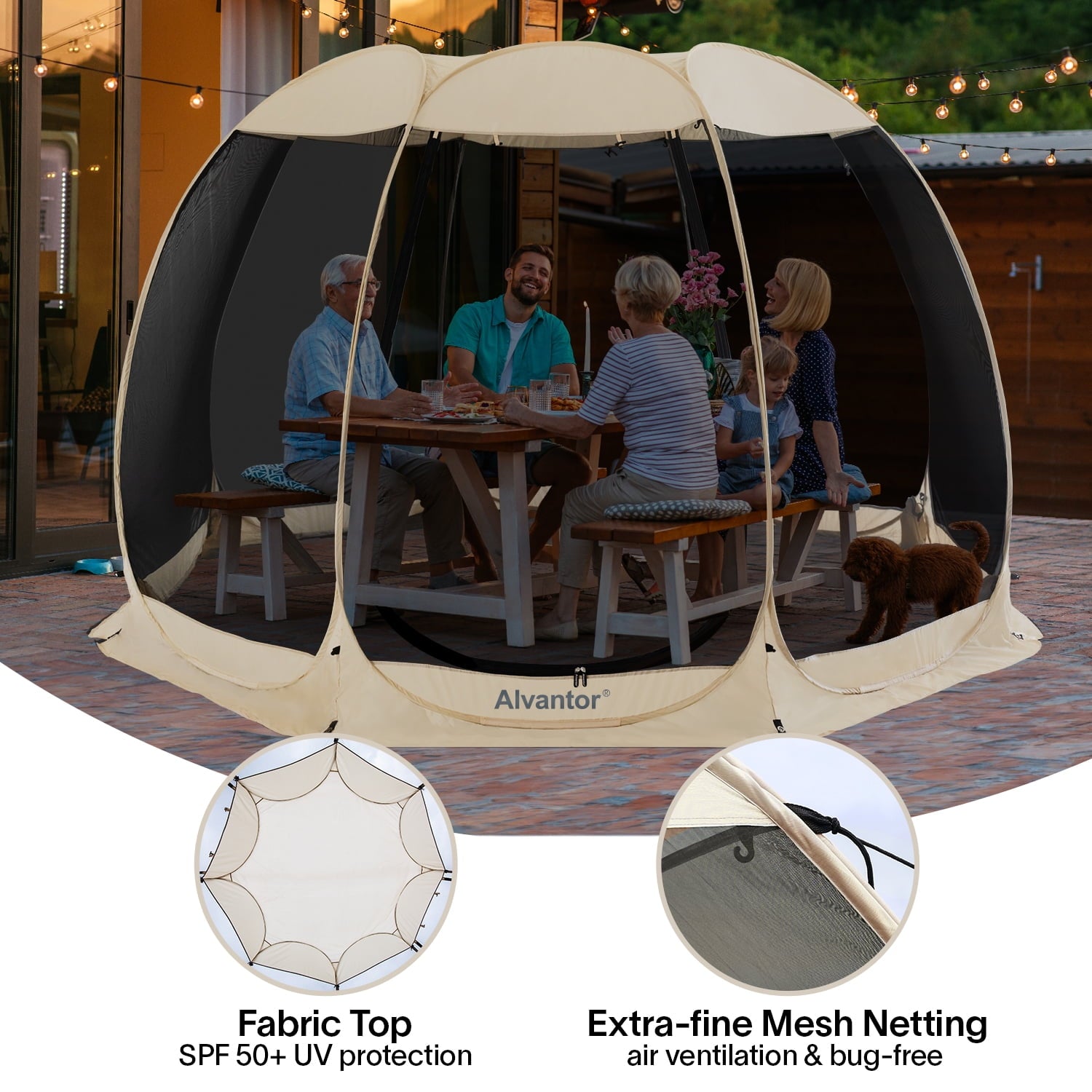 Alvantor Screen House Room Camping Tent Outdoor Canopy Dining Gazebo Pop Up Sun Shade Hexagon Shelter Mesh Walls Not Waterproof 10'x10' Beige