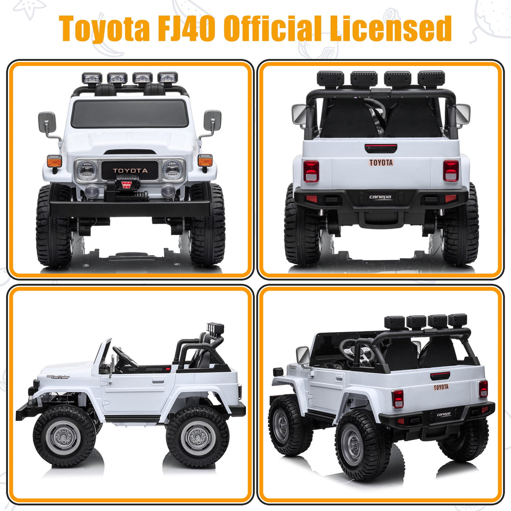 2 Seater 24V Ride on Car, Licensed Toyota Land Cruiser FJ40 Electric Truck with Remote Control, 4x80W Engine, Battery Powered Kid Car to Drive for Boy Girl, White