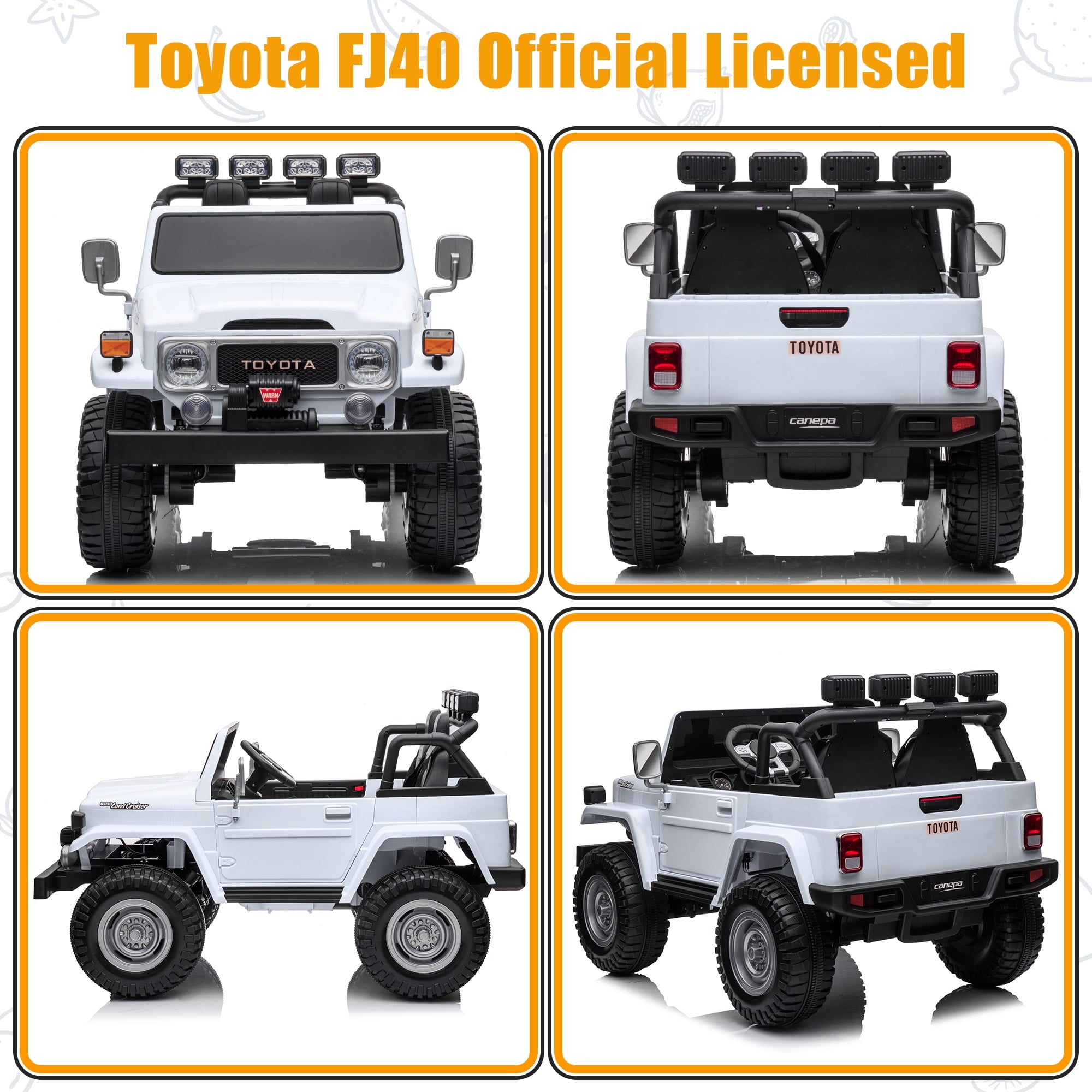 2 Seater 24V Ride on Car, Licensed Toyota Land Cruiser FJ40 Electric Truck with Remote Control, 4x80W Engine, Battery Powered Kid Car to Drive for Boy Girl, White