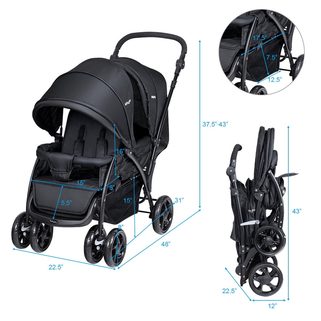 Babyjoy Double Stroller Foldable Baby Twin Lightweight Travel Stroller Infant Pushchair Black