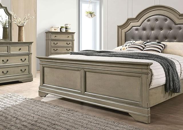 Antique Warm Gray Solid Wood King Bedroom Set 5pcs FOA CM7181 Lasthenia