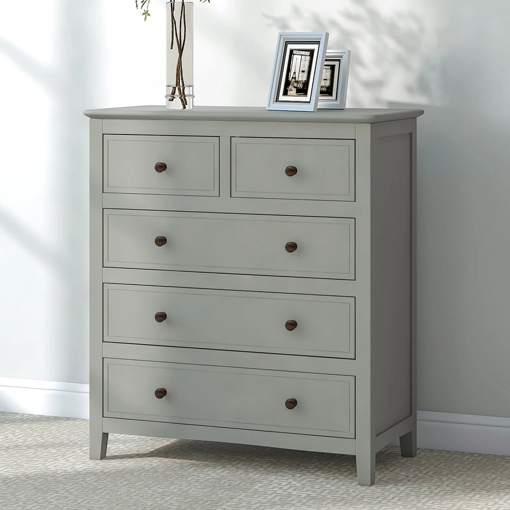 5-Drawer 33" W Solid Wood Chest Grey