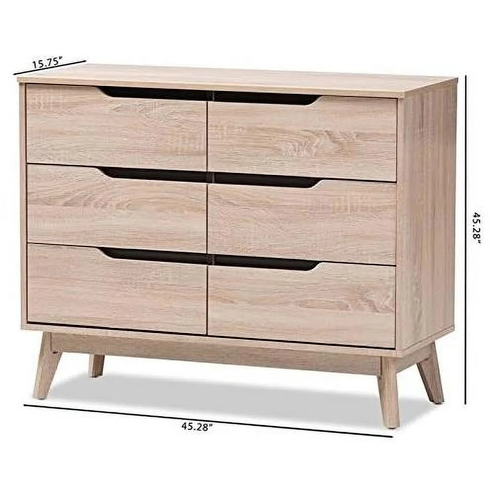 6 Drawer Wood Double Bedroom Dresser In Light Brown