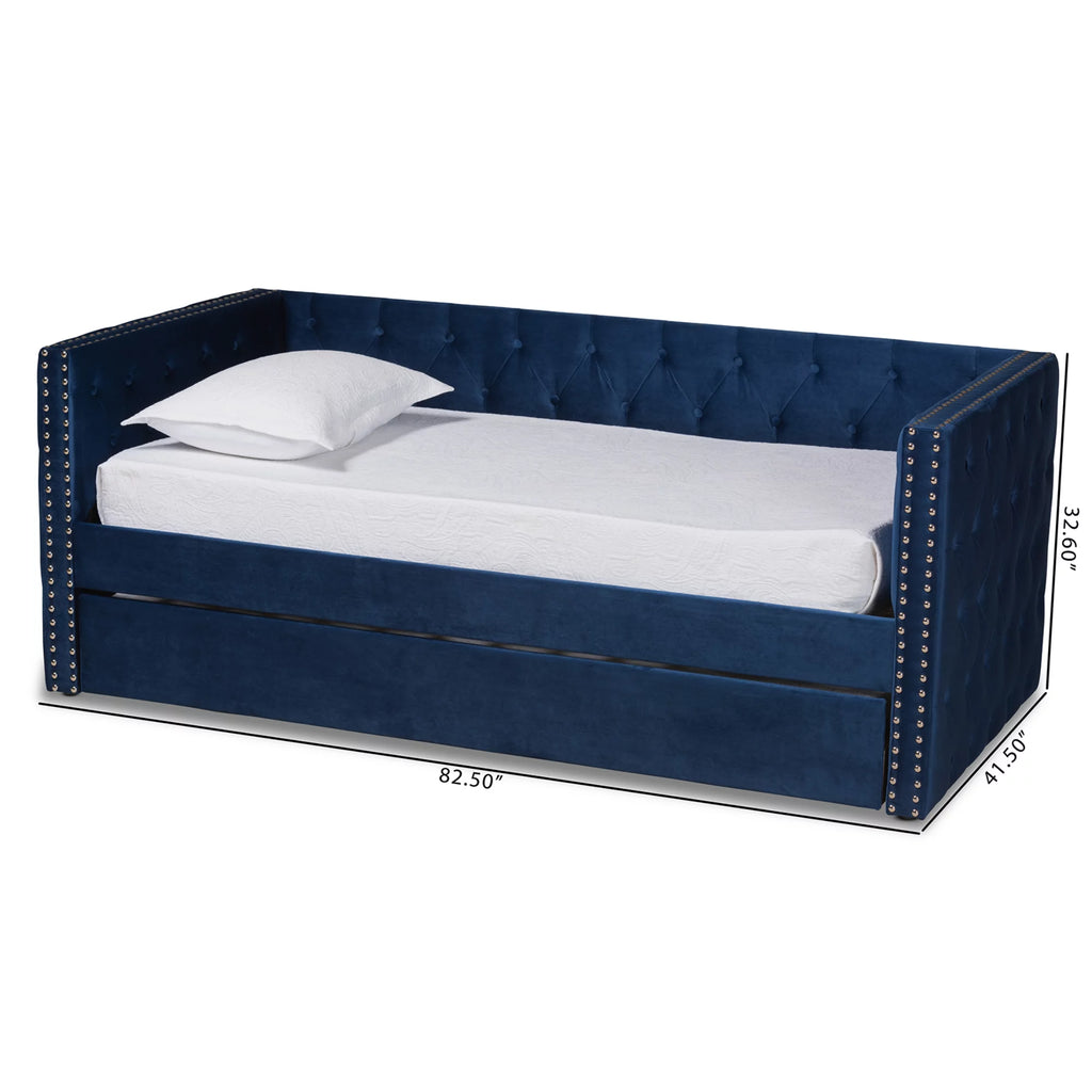 Baxton Studio Larkin Contemporary Upholstered with Trundle Daybed, Twin, Navy Blue