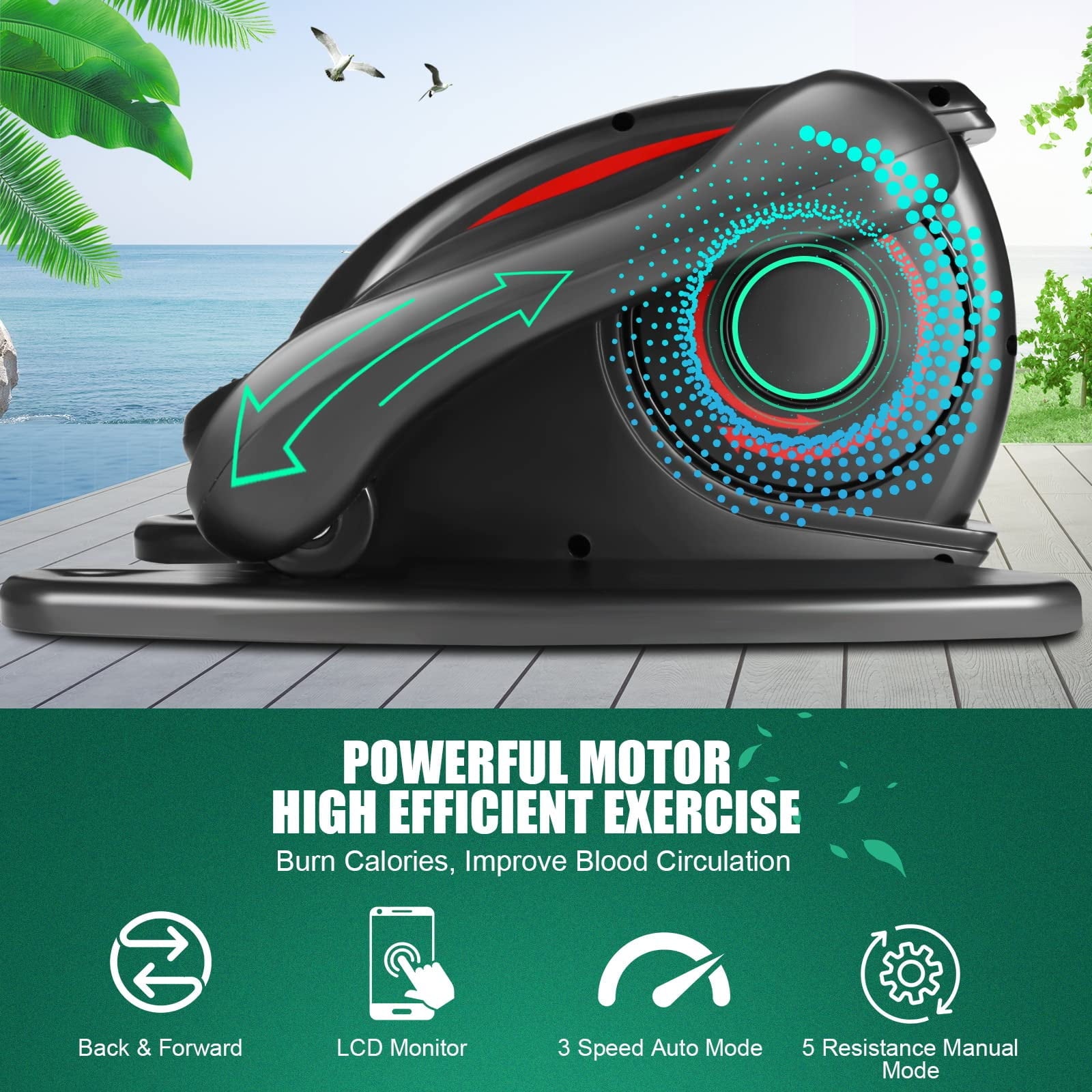 ANCHEER Elliptical Machine Electric Pedal Bike Exerciser Trainer with LCD Monitor Quiet Compact Exercise Under Desk Elliptical for Home Office Use, Blue