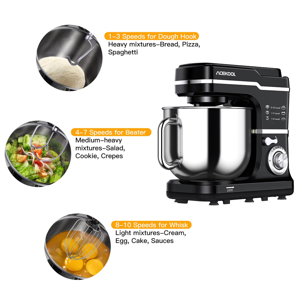 Acekool Stand Mixer, 7.5Qt 10 Speed 660W Tilt Head Electric Food Mixer