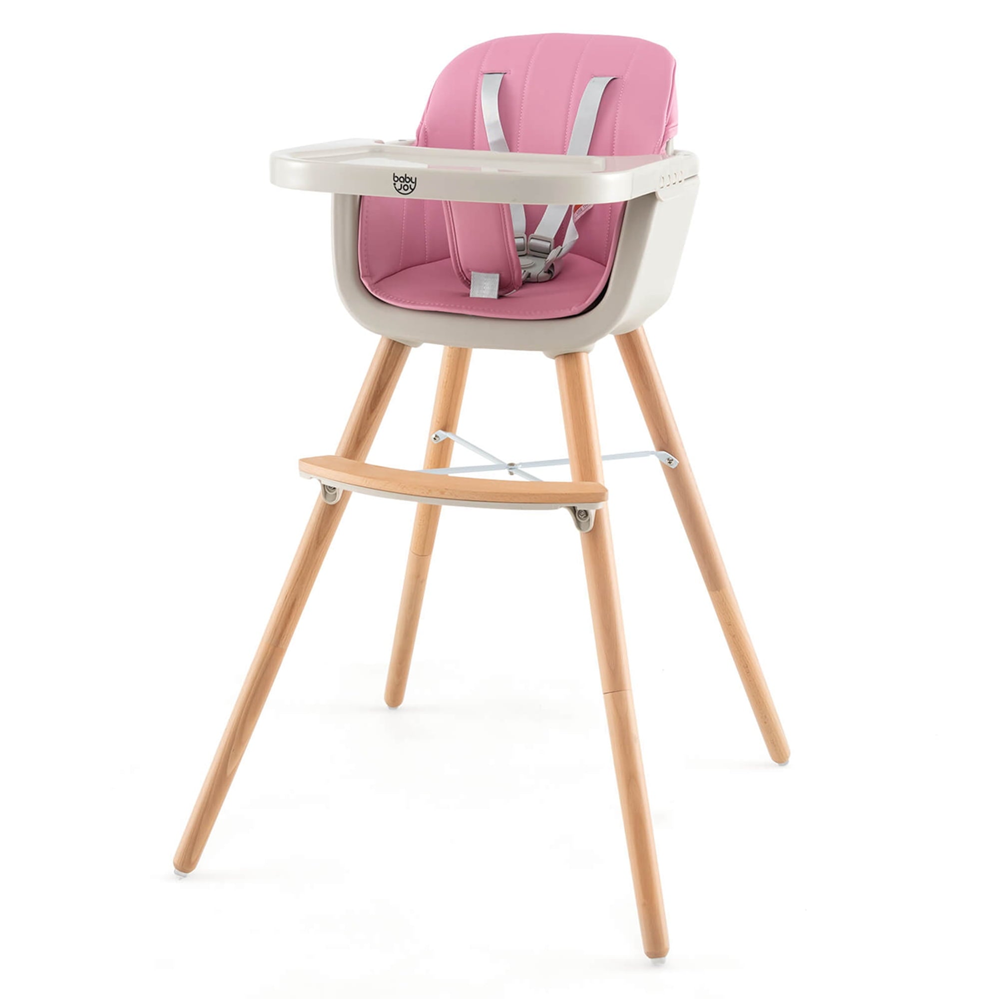 Babyjoy 3 in 1 Convertible Wooden High Chair Baby Toddler Highchair w/ Cushion Beige