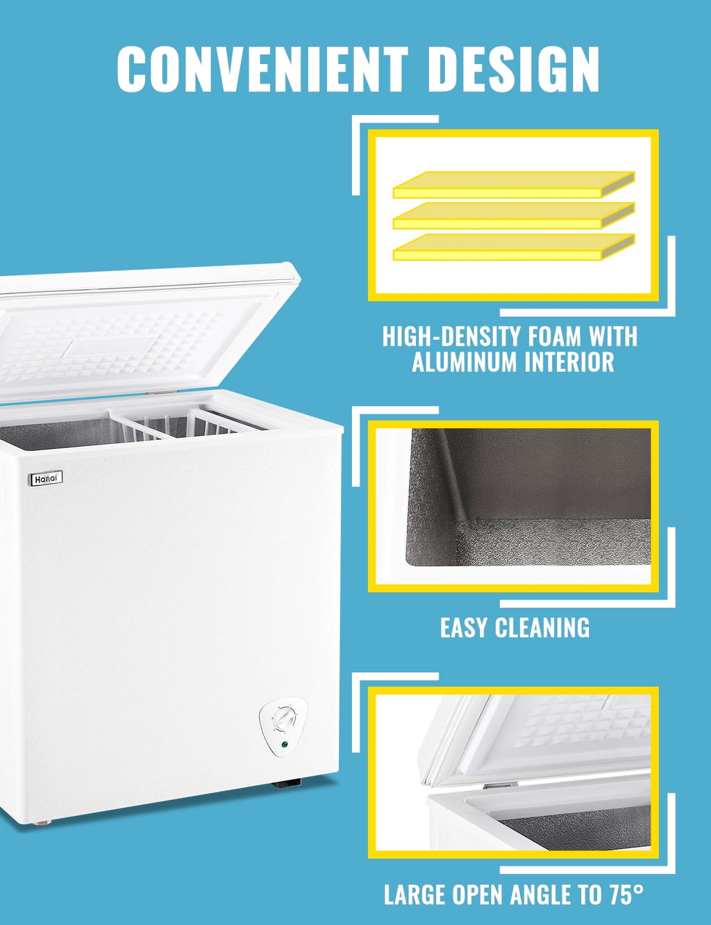 3.5 Cubic Feet Chest Freezer Small Deep Freezers with 7 Gears Temp Control Office Dorm Kitchen White