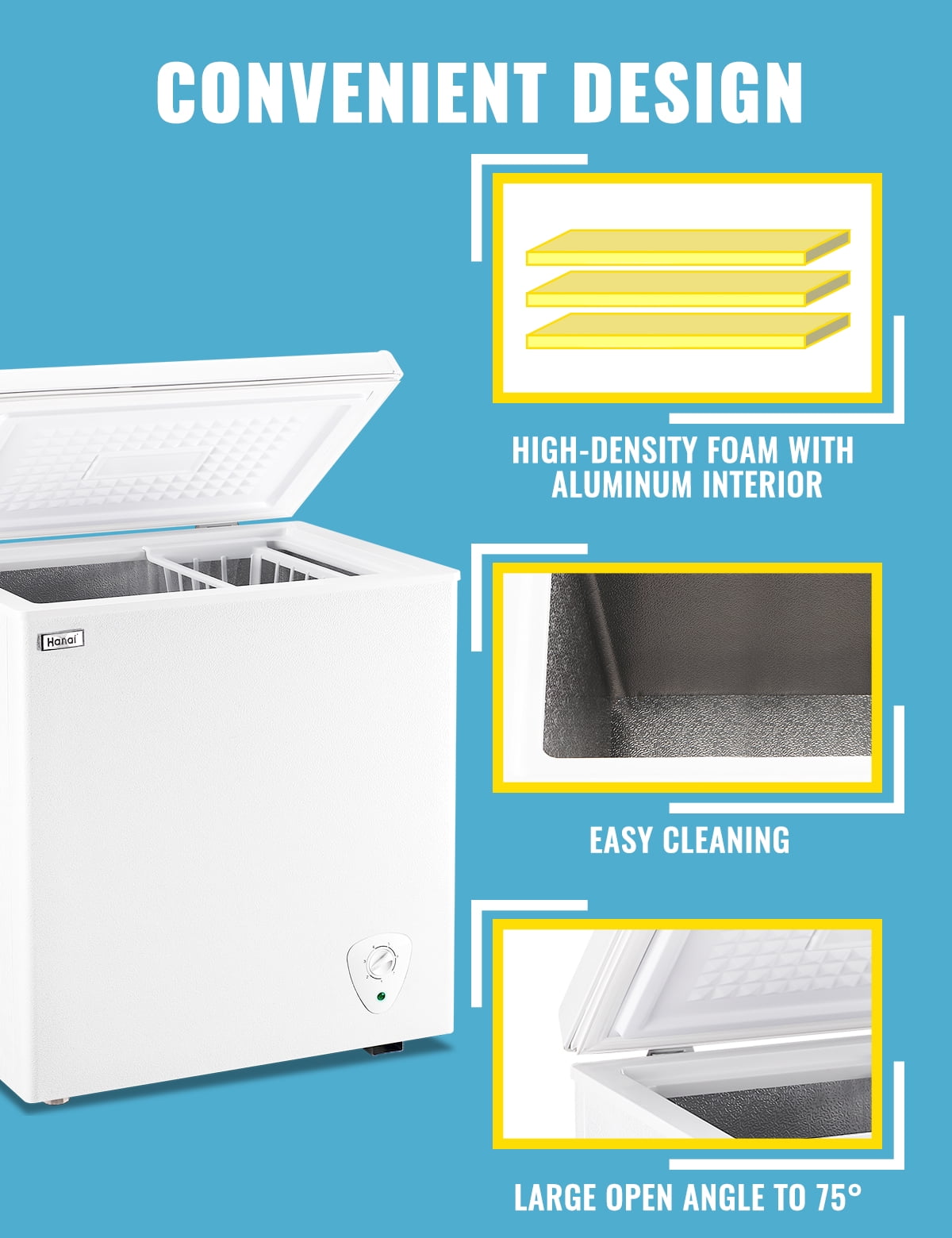 3.5 Cubic Feet Chest Freezer Small Deep Freezers with 7 Gears Temp Control Office Dorm Kitchen White