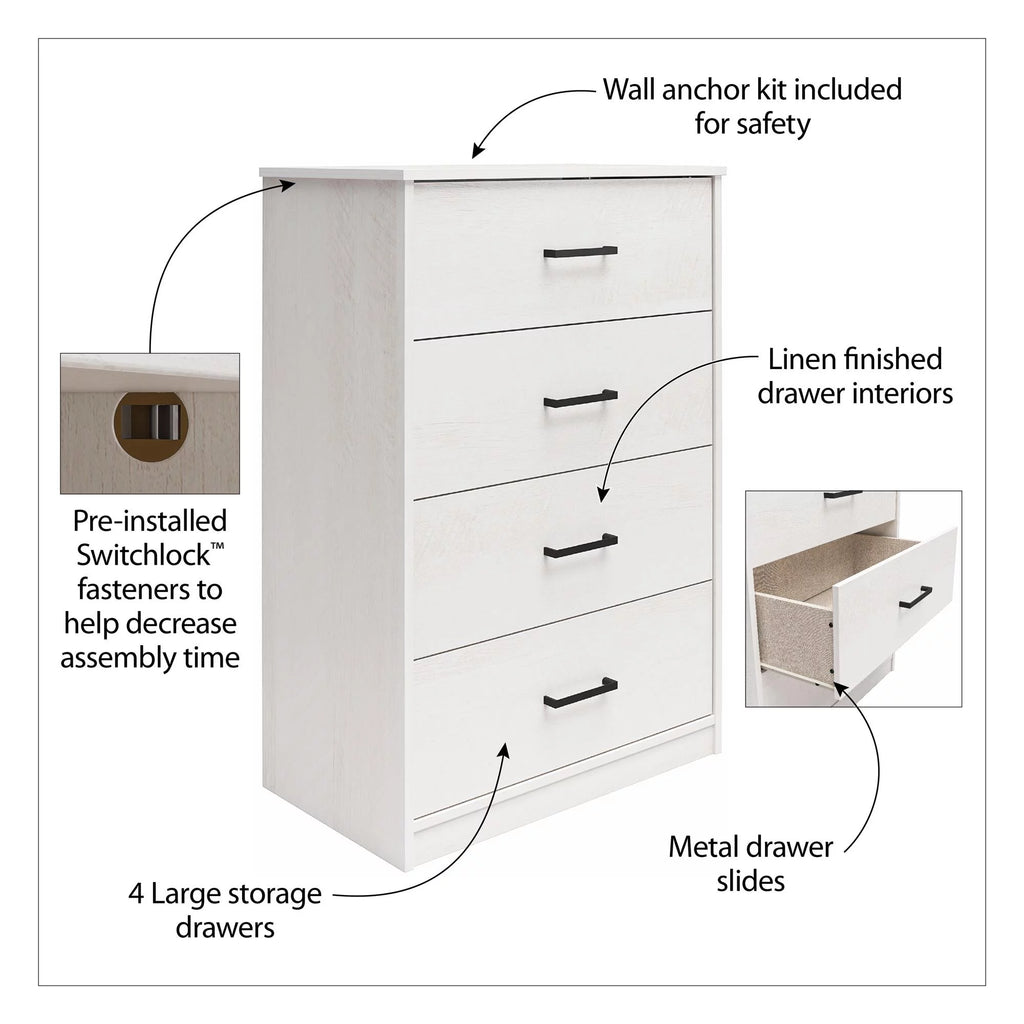 Ameriwood Home Edgewater 4 Drawer Dresser, Black Oak