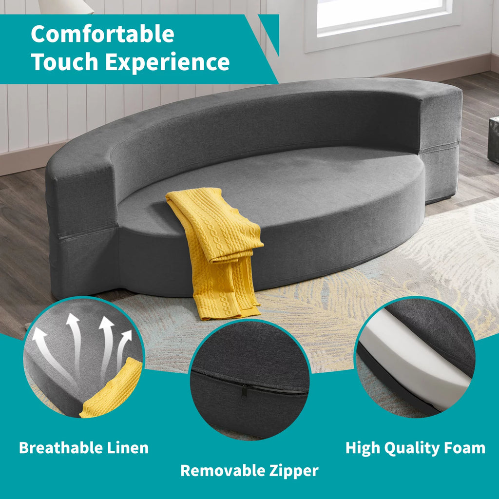 BALUS 9.8 Inch Folding Sofa Bed Couch, Memory Foam Futon Mattress Linen Fabric Sofa, Floor Couch Lounge Sleeper Bed for Living Room Bedroom Guest Room, Dark Grey