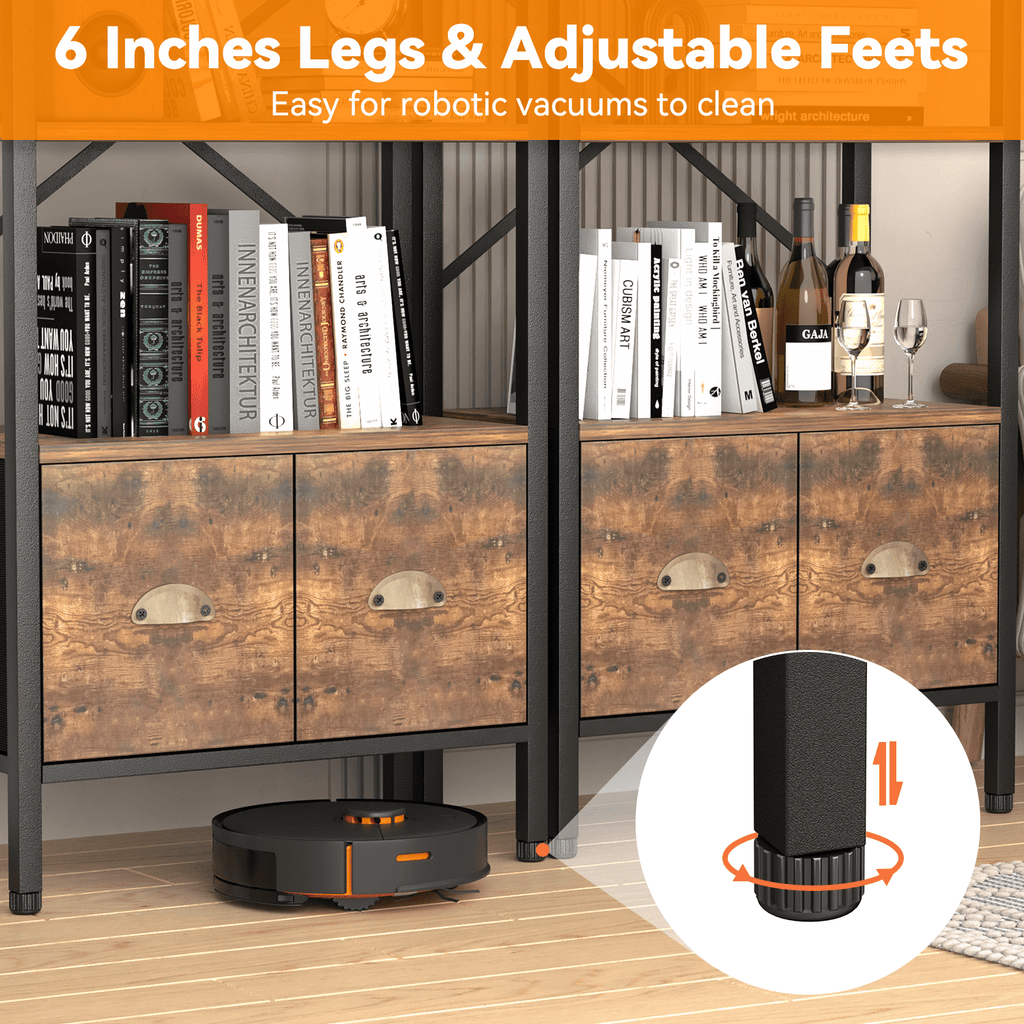 BEHOST Bookshelf with 6 Tiers, Tall Bookcase 70in with 2 Fabric Drawers, Wood Shelves for Home, Office, 1 Pack, Rustic Brown