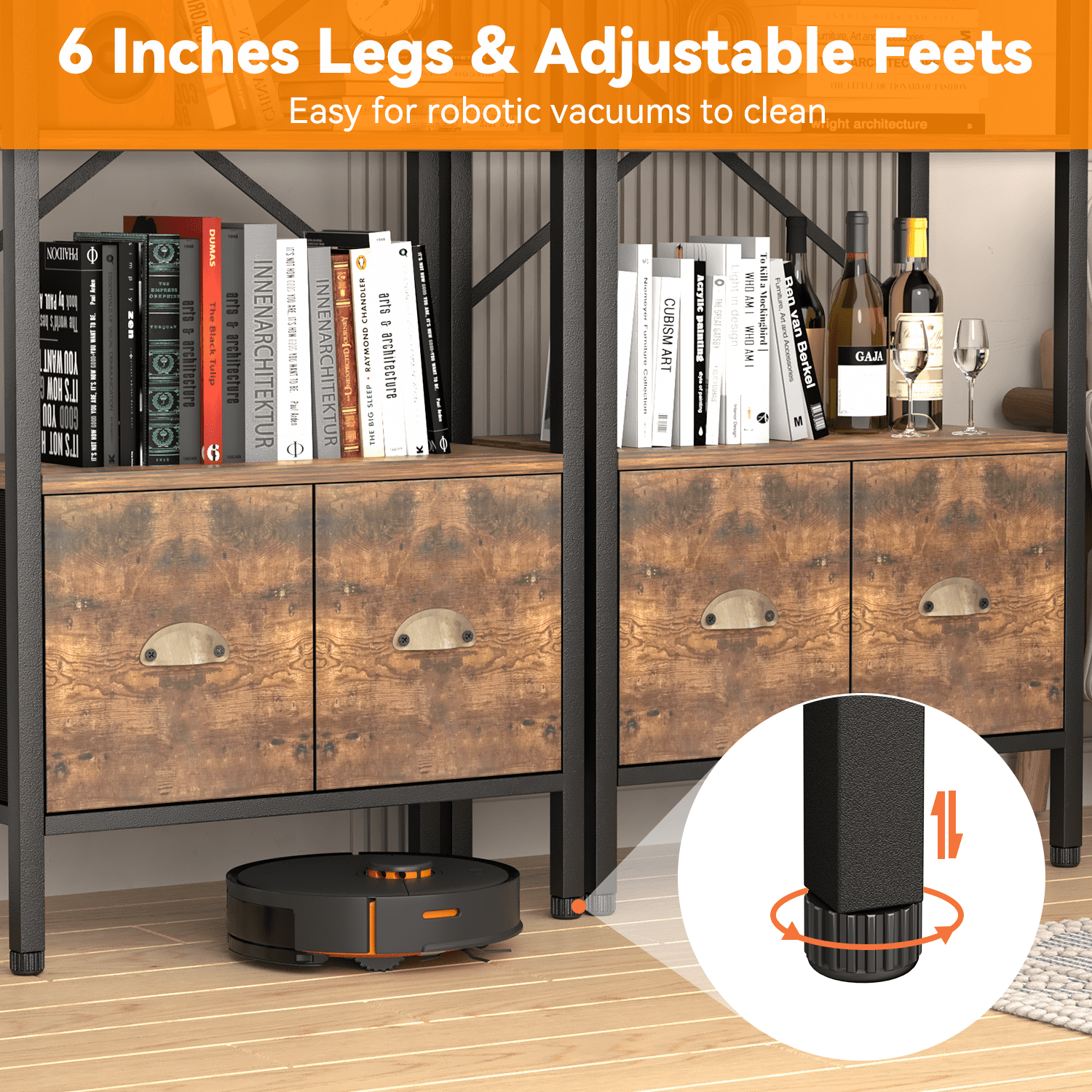 BEHOST Bookshelf with 6 Tiers, Tall Bookcase 70in with 2 Fabric Drawers, Wood Shelves for Home, Office, 1 Pack, Rustic Brown