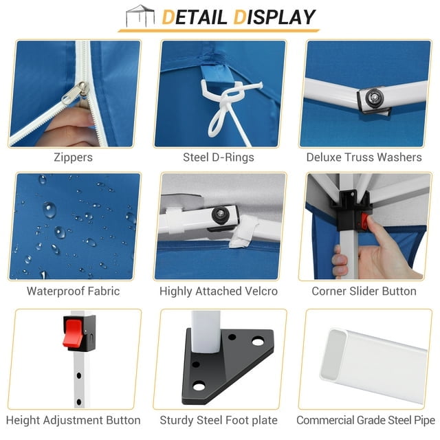 10'x 10' Pop up Canopy 1 Person Setup Canopy Portable Outdoor Party Instant Shelter with 4 Removable Sidewalls & Carrying Bag for Wedding Picnics Camping, White