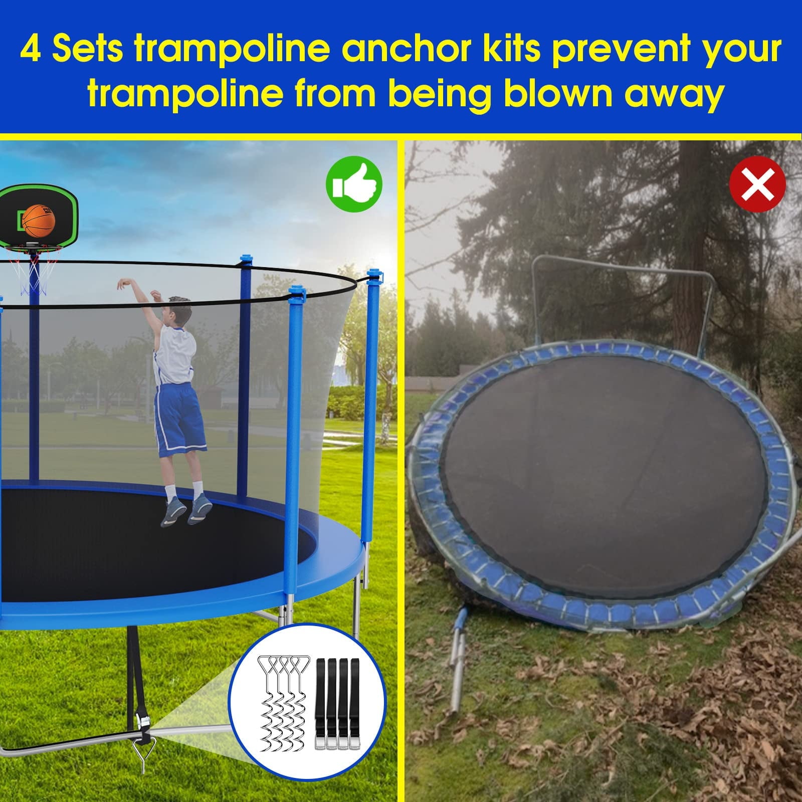 16FT Trampoline for 8-9 Kids Adults with Basketball Hoop, Ladder, Light, Sprinkler, Socks, Outdoor Heavy Duty Recreational Trampoline