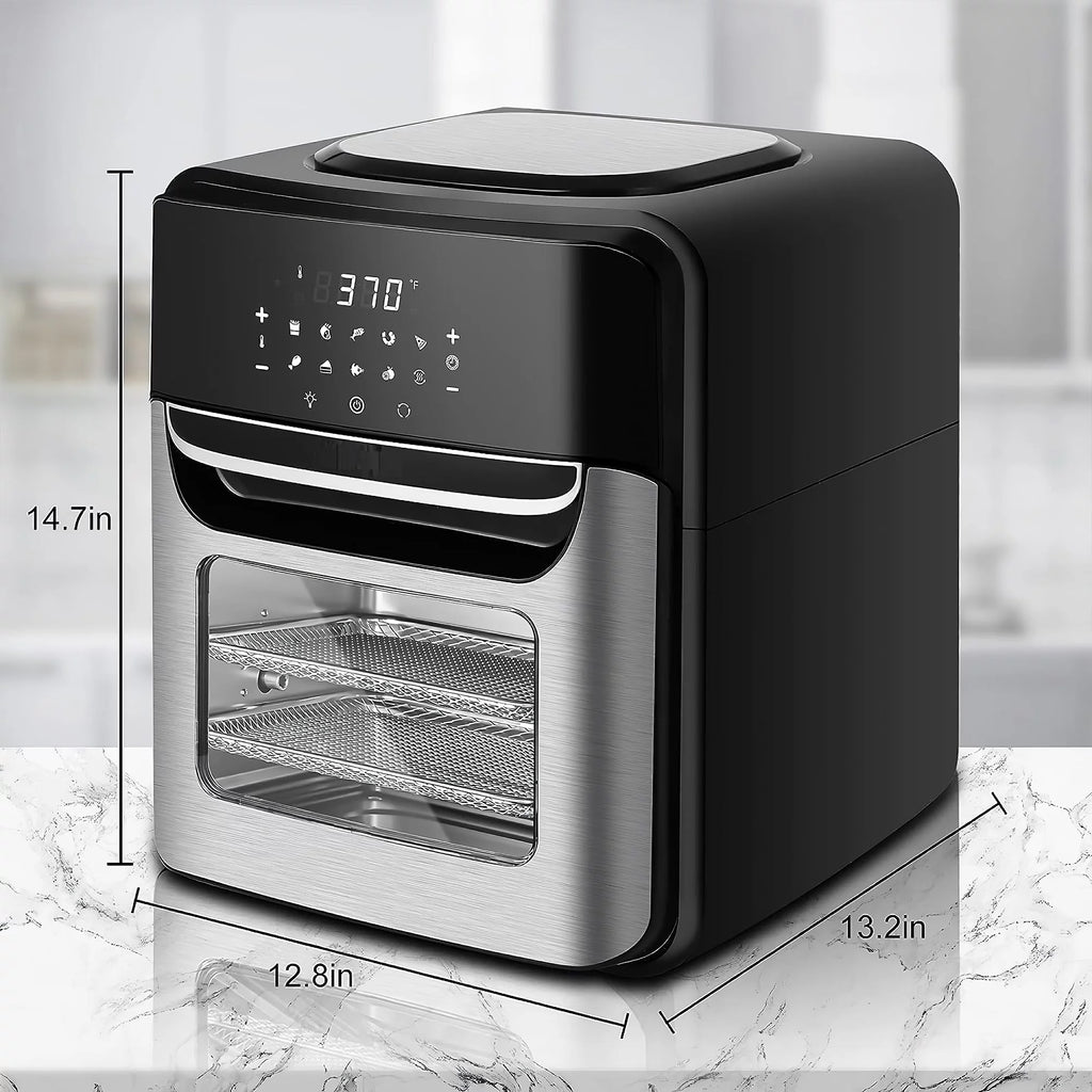 12.7Qt Air Fryer, 1700W Stainless Steel Convection Oven with 10 Preset Cooking Modes, LED Touch Screen, View Window, Accessories