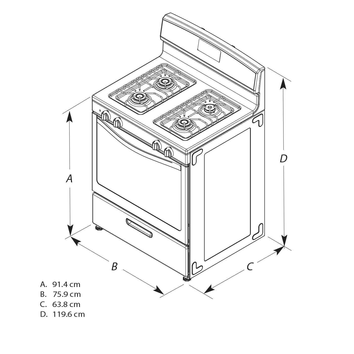 Amana® Brand New Model - AER6303MMS 30-inch Electric Range with 4.8 Cu ft oven. - assembled product Depth: 27.5” - assembled product height: 46.08” - assembled product Width: 30”