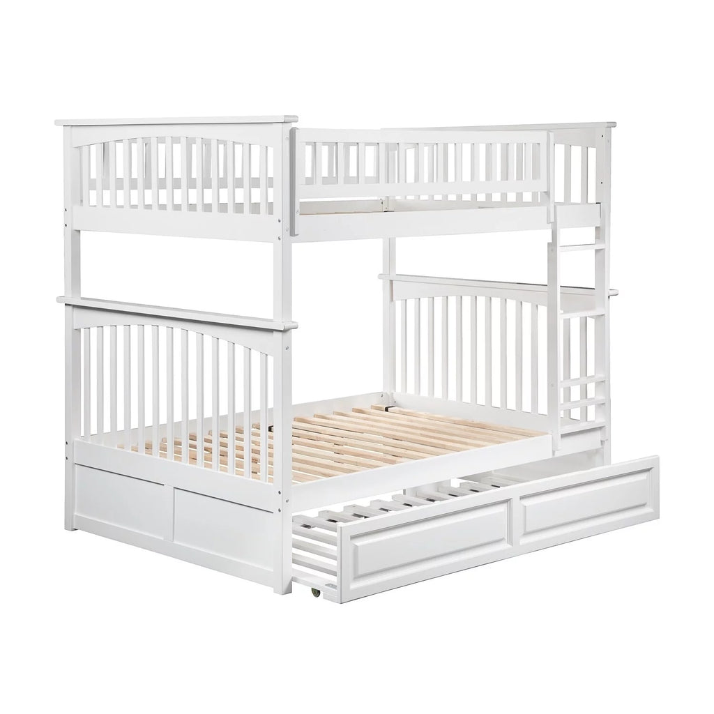 AFI Columbia Bunk Bed Full over Full with Twin Trundle Bed in White