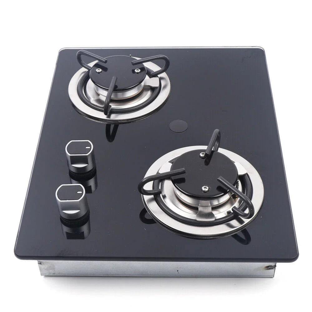 2 Burners Boat Caravan Gas Stove, Gas Cooktop Tempered Glass Built in Gas Stove,Cooktop Cast Iron Grate Stove-Top LPG for Caravan RV Camper Camper RV LPG Gas Hob Cooktop Tempered Glass Household