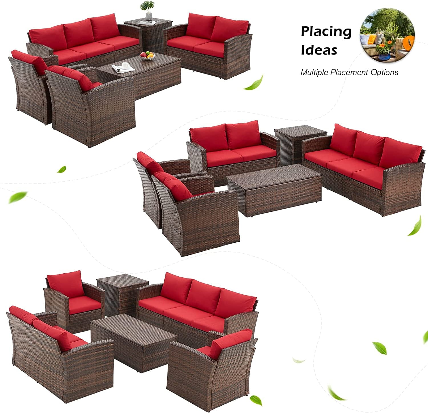 AECOJOY 6 Pieces Outdoor Furniture Set , Patio Rattan Wicker Sectional Sofa Conversation Set, Beige